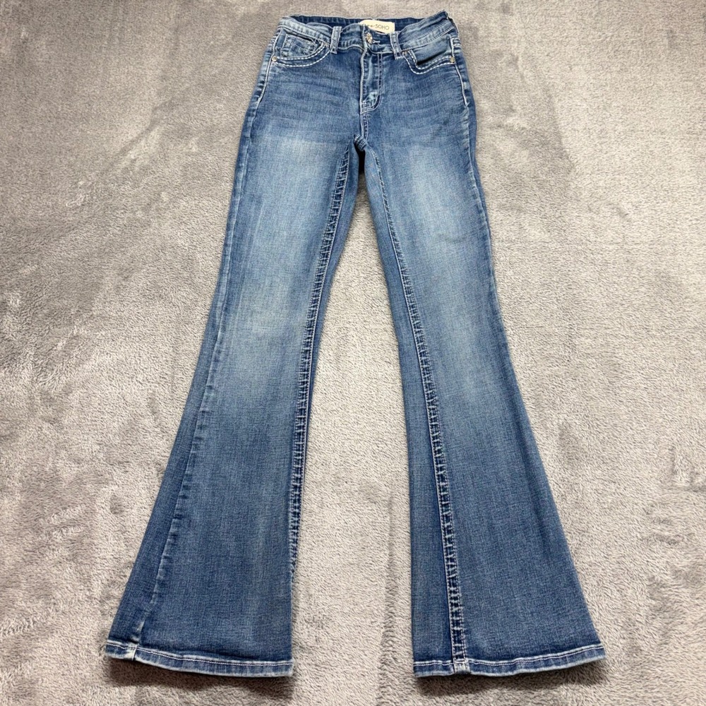 Love Soho Bootcut Jeans Women 00 Blue Good Frayed Hem Stretch Contrast Stitch